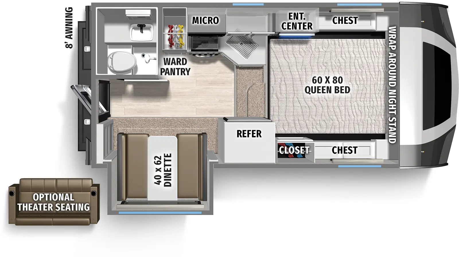 The Real Lite Truck Camper HS-1912 floorplan features include: one slide out and toilet.